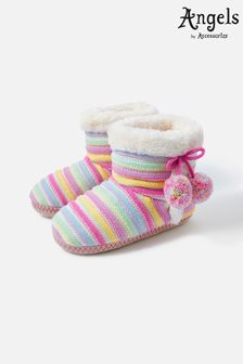 Angels by Accessorize Girls Pink Knitted Stripe Boot Slippers (U76642) | R314