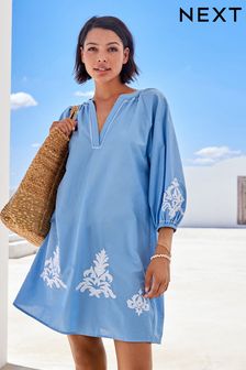 Blue Embroidered 100% Cotton Cover Up (U76656) | kr508