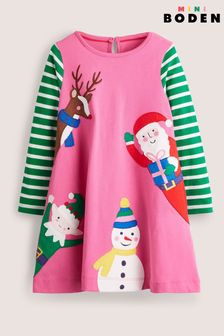 Boden Pink Christmas Appliqué Dress (U76670) | NT$1,350 - NT$1,540