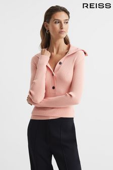 Reiss Pink Maia Button Collar Jumper Top (U77080) | €186