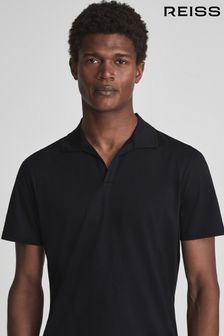 Reiss Navy Jaxx Mercerised Open Collar Polo T-Shirt (U77091) | 500 QAR