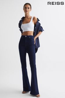 Reiss Dark Blue Perry Contour High Rise Flared Jeans (U77107) | $247