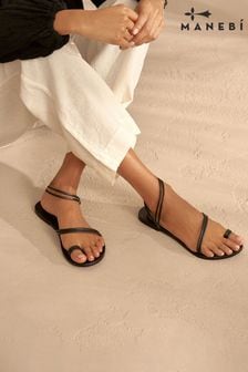 Manebi Toe Ring Black Leather Sandals (U77413) | 668 QAR
