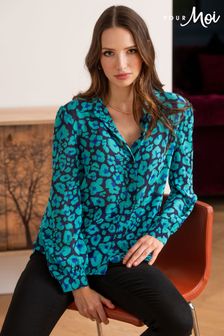 Pour Moi Black & Blue Floral Natalya Chiffon Shirt (U77481) | €55