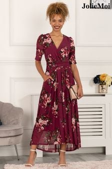 Jolie Moi Purple Haizley Floral Print Mesh Maxi Dress (U77497) | LEI 448