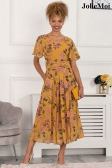 Jolie Moi Yellow Print Haylee Chiffon Maxi Dress (U77506) | €97