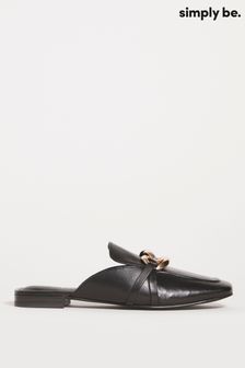 Simply Be Black Square Chunky Chain Mule ExWide Loafers (U77572) | ₪ 163