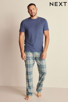 Blue/Green Soft Check Lightweight Pyjamas Set (U77580) | TRY 760