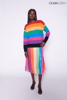 Penelope Rainbow Stripe Sequin Midi Skirt