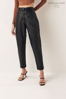 Urban Code Black Curve High Waisted Straight Leg Leather Trousers (U77622) | $253