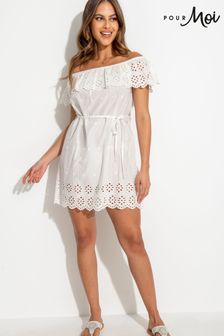 Pour Moi White Cotton Broderie Dress (U77683) | OMR19