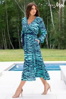 Pour Moi Blue Pour Moi Amara Wrap Front Dress (U77695) | $111