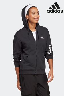 dark Black - adidas Sportswear Essentials Linear French-Terry-Kapuzensweatshirt mit Reissverschluss (U77705) | 69 €