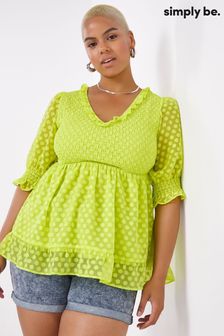 Simply Be - Groene dobby blouse met aangerimpelde V-hals (U77769) | €14