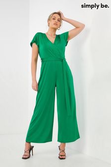 Simply Be Green Angel Sleeves Slinky Wide Leg Tie Front Jumpsuit (U77770) | ‏182 ₪