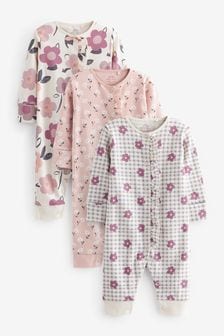 Lila Purpuriu / Roz Floral - Pachet cu 3 salopete de pijama fără tălpi Bebeluși (0-3ani) (U77986) | 149 LEI - 182 LEI