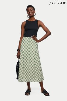 Jigsaw Green Cotton Gingham Midi Skirt (U78074) | €66