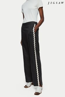 Jigsaw Black Linen Contrast Ric-Rac Trousers (U78079) | €56