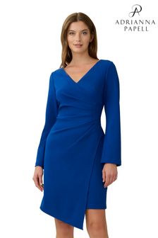 Adrianna Papell Blue Draped Crepe Asymmetric Dress (U78128) | kr2 109