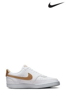 Nike White/Gold Court Vision Low Trainers (U78145) | $119