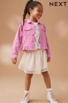Bright Pink Frill Shoulder Denim Jacket (3-16yrs) (U78169) | HK$157 - HK$209