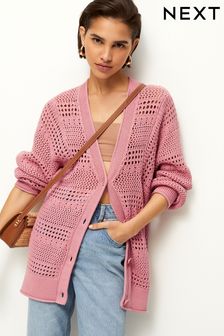 Blush Pink Stitch Detail Cardigan (U78256) | kr394