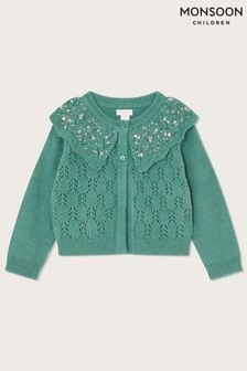 Monsoon Green Pointelle Sequin Collar Cardigan in Wool Blend (U78298) | 23 € - 26 €