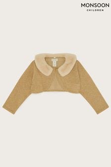 Monsoon Gold Baby Faux Fur Collar Cardigan (U78302) | SGD 45 - SGD 48