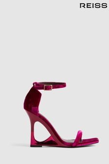 Reiss Pink Cora Velvet Strappy Wedge Heels (U78321) | 1,455 QAR