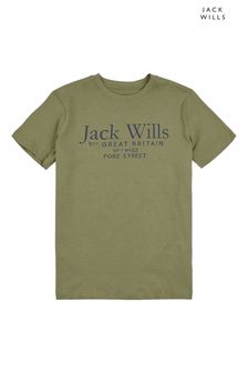 Jack Wills Khaki Green Script T-Shirt (U78488) | SGD 35 - SGD 46