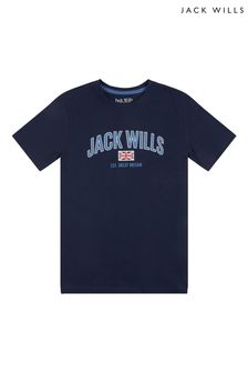 Tricou cu mâneci care încep mai jos de umăr și model steag Jack Wills albastru bleumarin (U78507) | 107 LEI - 143 LEI