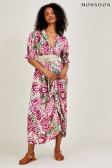 Monsoon Midi-Hemdkleid mit Ikat-Print, Pink (U78583) | 108 €