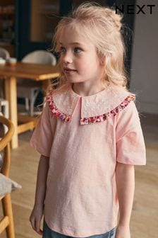 Pink Floral Embroidered Collar T-Shirt (3-16yrs) (U78648) | 53 zł - 78 zł
