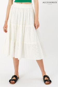 Accessorize Natural Floral Broderie Tiered Skirt (U78864) | €58
