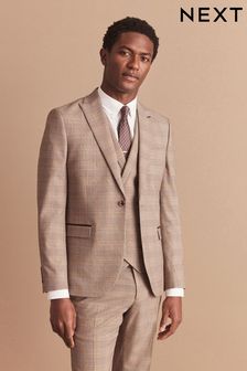 Taupe Skinny Fit Check Suit (U79044) | $134