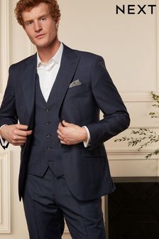 Bright Blue Regular Fit Wool Blend Check Suit: Jacket (U79065) | 61 €