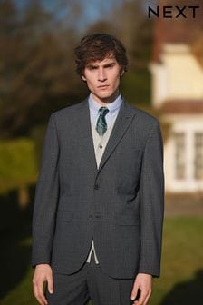 Navy Blue Tailored Wool Blend Check Suit (U79080) | €138