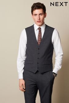 Navy - Wool Blend Check Suit Waistcoat (U79082) | kr960