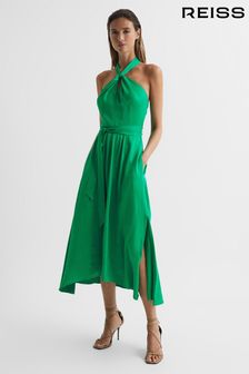 Reiss Green Evvie Halter Midi Occasion Dress (U79579) | 306 €