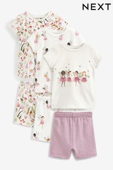 Weiß/Pink mit Feenmotiv - Kurze Schlafanzüge, 3er-Pack (3-16yrs) (U79593) | 35 € - 43 €