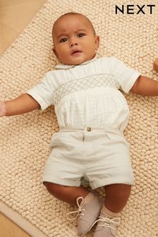 Alb - Set Bebeluși 2pc pantaloni scurți eleganți și cămașă (0 luni - 2 ani) (U80138) | 174 LEI - 190 LEI