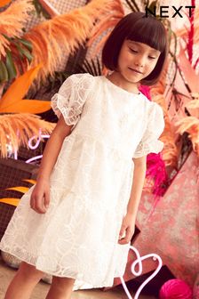 Ecru White Organza Floral Tiered Dress (3-16yrs) (U80513) | 12,490 Ft - 15,610 Ft