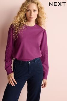 Purple Broderie Sleeve Sweatshirt (U80702) | €17