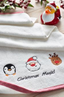 White Christmas Character Embroidered Towel (U80793) | $15