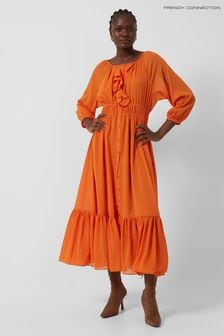 French Connection Orange Anna Cora Pleated Ruffle Dress (U80943) | 138 €
