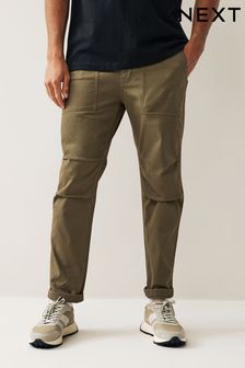 Zielony khaki - Spodnie o dopasowanym kroju utility ze stretchem (U81058) | 97 zł