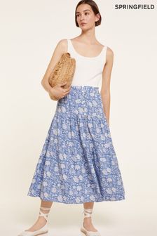 Springfield Blue Printed Linen Midi Skirt (U81253) | €21.50