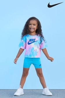 Azul - Conjunto para niños pequeños de camiseta extragrande y pantalones cortos de Nike (U81303) | 50 €