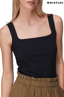 Czarna prążkowana koszulka bez rękawów Whistles z kwadratowym dekoltem (U81439) | 135 zł