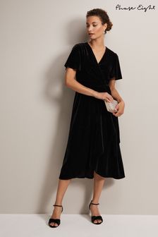 Phase Eight Julissa Velvet Ruffle Wrap Black Midi Dress (U81451) | 106 €